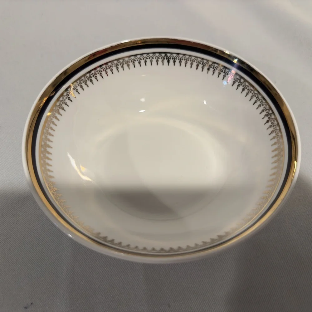 Chodziez Poland Porcelain Berry Bowl Black Gold Band Filigree